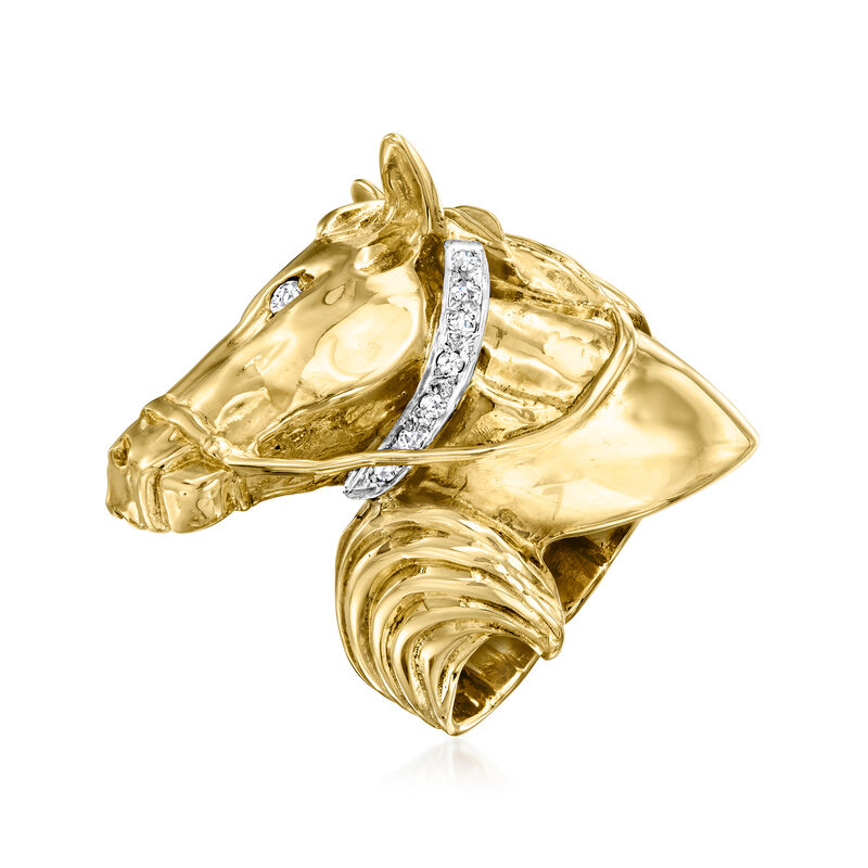 C. 1990 Vintage Maurice Katz .12 ct. t.w. Diamond Horse Ring in 14kt Yellow Gold image number 2
