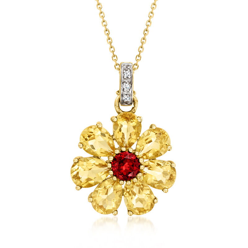 1990 Vintage Citrine and Carat Garnet Flower