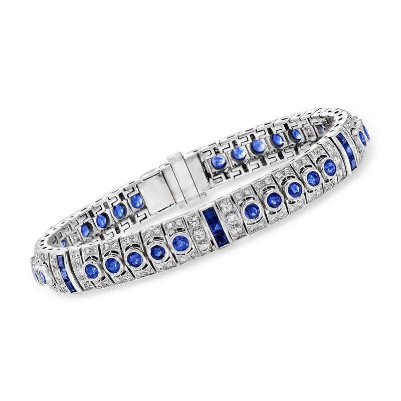 C. 1980 Vintage 6.30 ct. t.w. Sapphire and 2.40 ct. t.w. Diamond Bracelet in 18kt White Gold image number 0