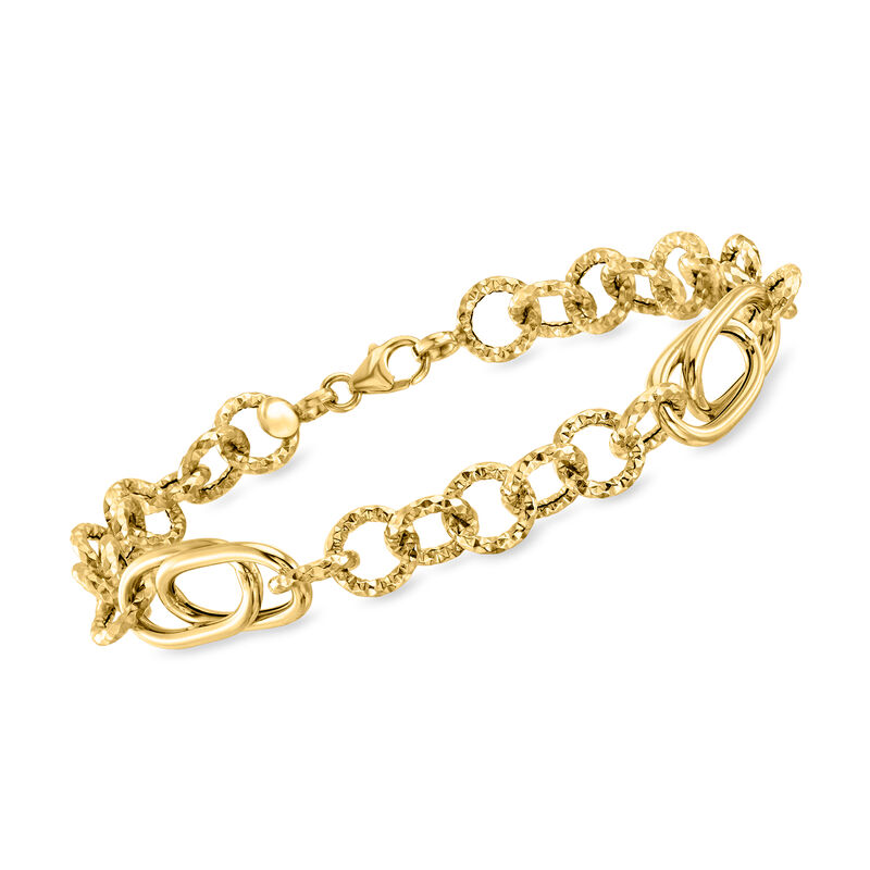 Italian 14kt Yellow Gold Alternating Cable and Oval-Link Bracelet image number 0