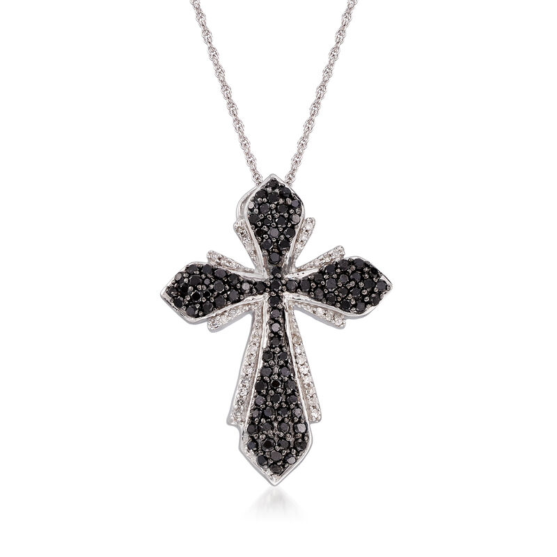 1.00 ct. t.w. Black and White Diamond Cross Pendant Necklace in Sterling Silver image number 0