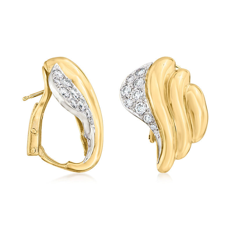 C. 1980 Vintage .70 ct. t.w. Diamond Ribbed Earrings in 18kt Two-Tone Gold image number 2