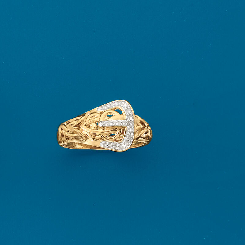 .13 ct. t.w. Diamond Buckle Ring in 18kt Yellow Gold Over Sterling image number 3