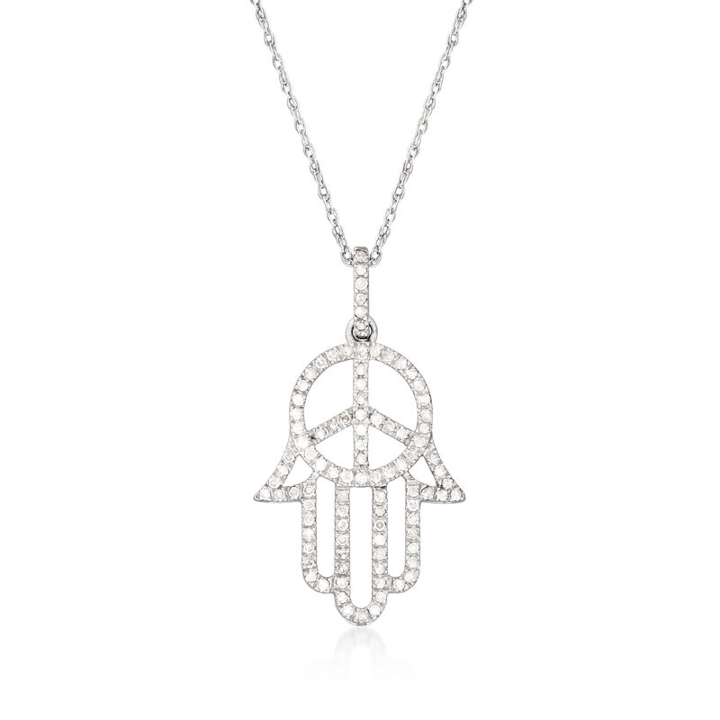 .50 ct. t.w. Diamond Peace Sign and Hamsa Hand Pendant Necklace in Sterling Silver image number 0