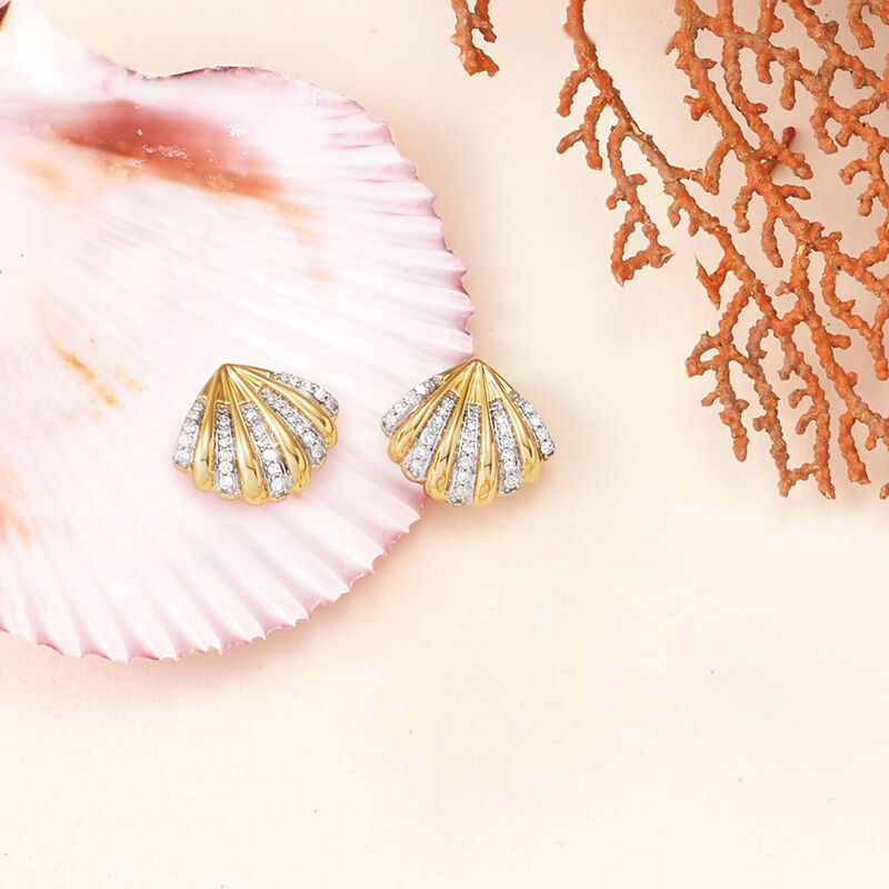 .25 ct. t.w. Diamond Shell Earrings in 14kt Yellow Gold image number 2