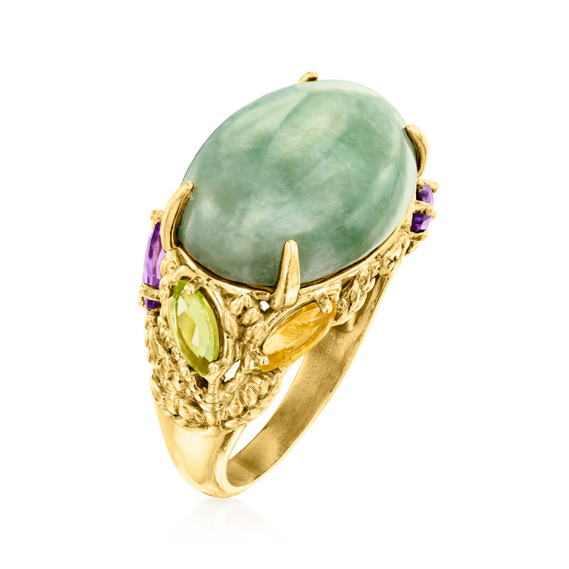 Jade and .90 ct. t.w. Multi-Gemstone Ring in 18kt Gold Over Sterling image number 2