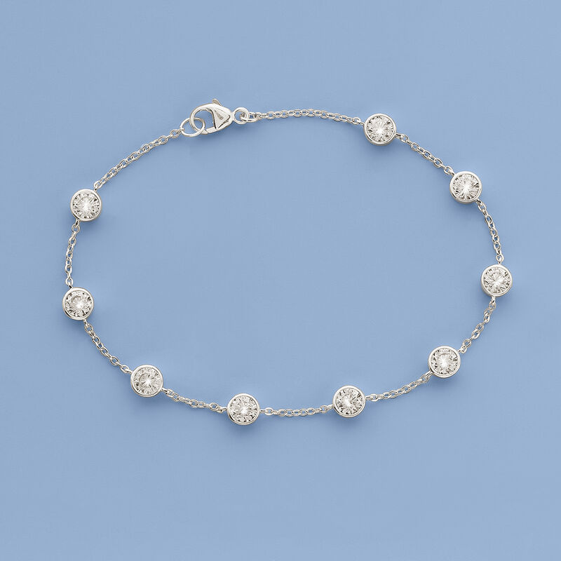 2.20 ct. t.w. Bezel-Set CZ Station Bracelet in Sterling Silver image number 3