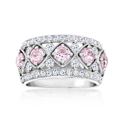 .80 ct. t.w. CZ and .70 ct. t.w. Simulated Pink Sapphire Ring in Sterling Silver