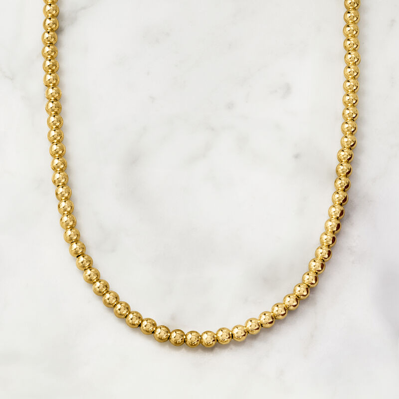 Italian 5mm 18kt Gold Vermeil Bead Necklace. 16&quot; image number 3