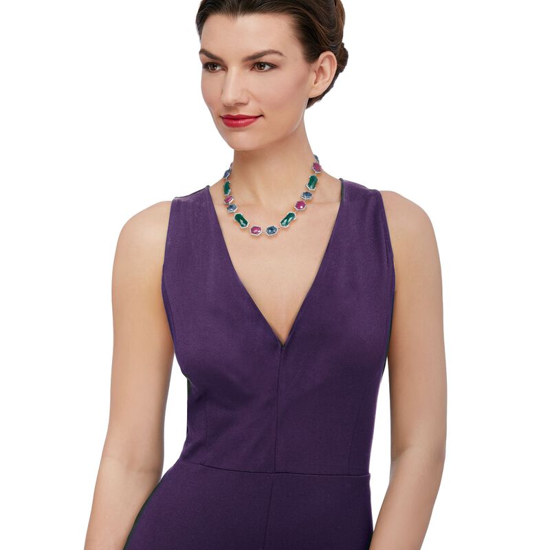 140.00 ct. t.w. Multicolored Corundum Necklace with 4.80 ct. t.w. White Zircon in Sterling Silver image number 1