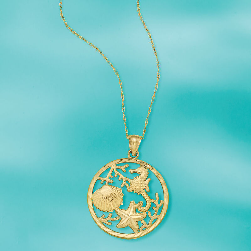 14kt Yellow Gold Sea Life Pendant Necklace. 18&quot; image number 2