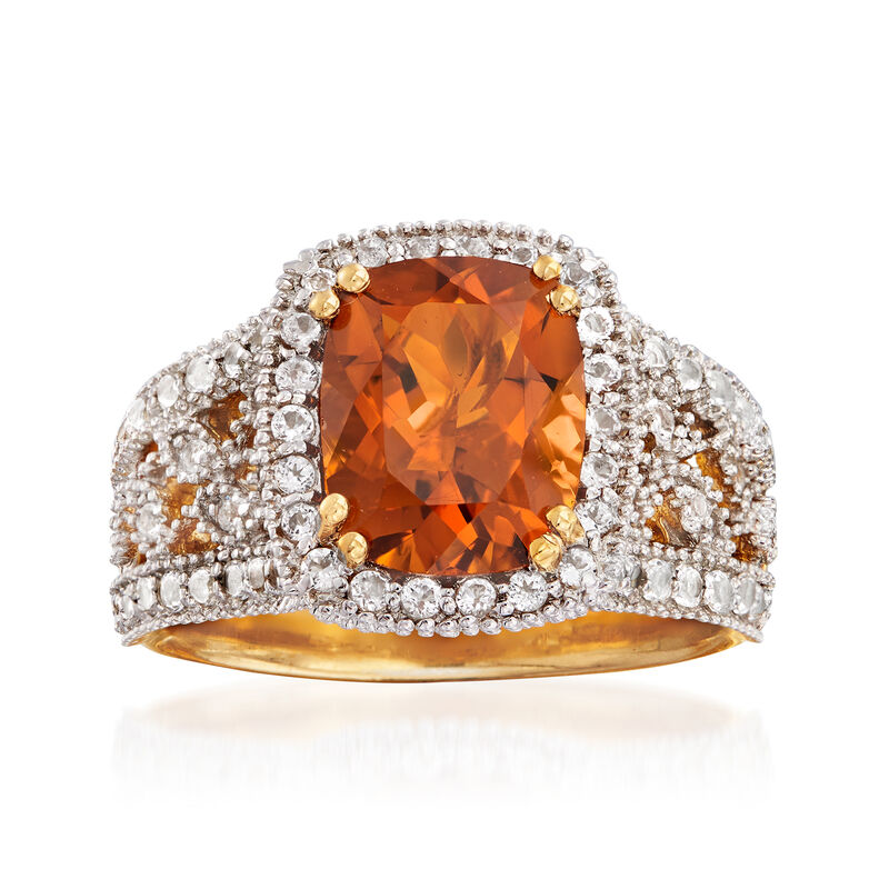 2.60 Carat Citrine and 1.00 ct. t.w. White Topaz Ring in 14kt Gold Over Sterling image number 0