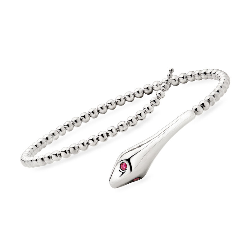 Gabriel & Co. Sterling Silver Snake Bypass Bracelet with Rubies. 7" image number 0