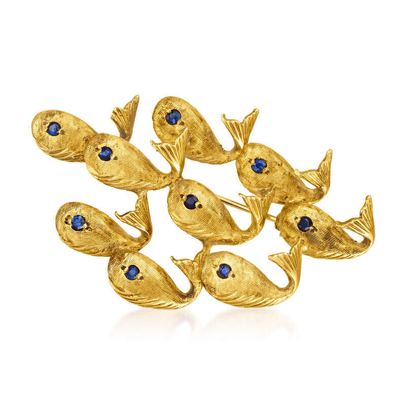 C. 1970 Vintage 18kt Yellow Gold School of Fish Pin with .50 ct. t.w. Sapphires.  image number 0