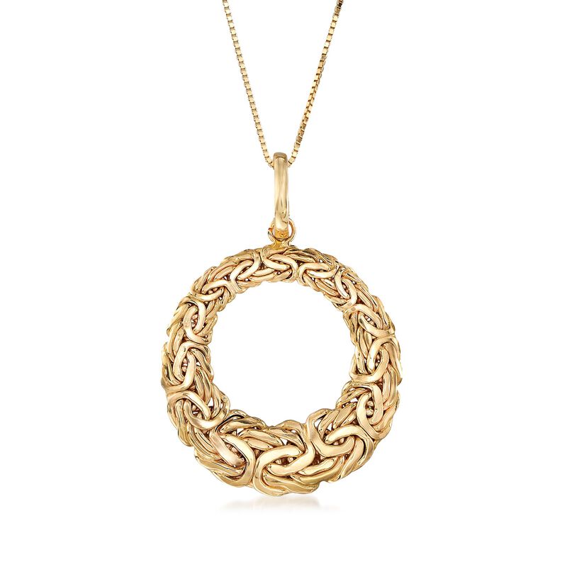 14kt Yellow Gold Byzantine Open-Space Circle Pendant Necklace image number 0