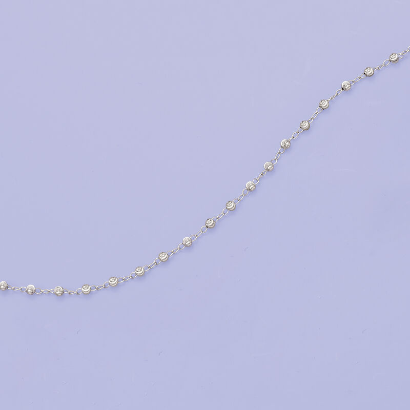 3mm Sterling Silver Diamond-Cut Bead Station Anklet. 9&quot; image number 2