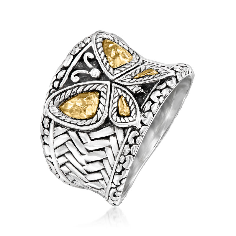Sterling Silver and 18kt Yellow Gold Bali-Style Butterfly Ring image number 2
