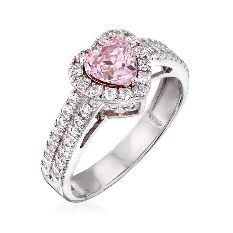 .75 Carat Swarovski Morganite CZ and .69 ct. t.w. Swarovski CZ Heart Ring in Sterling Silver image number 2