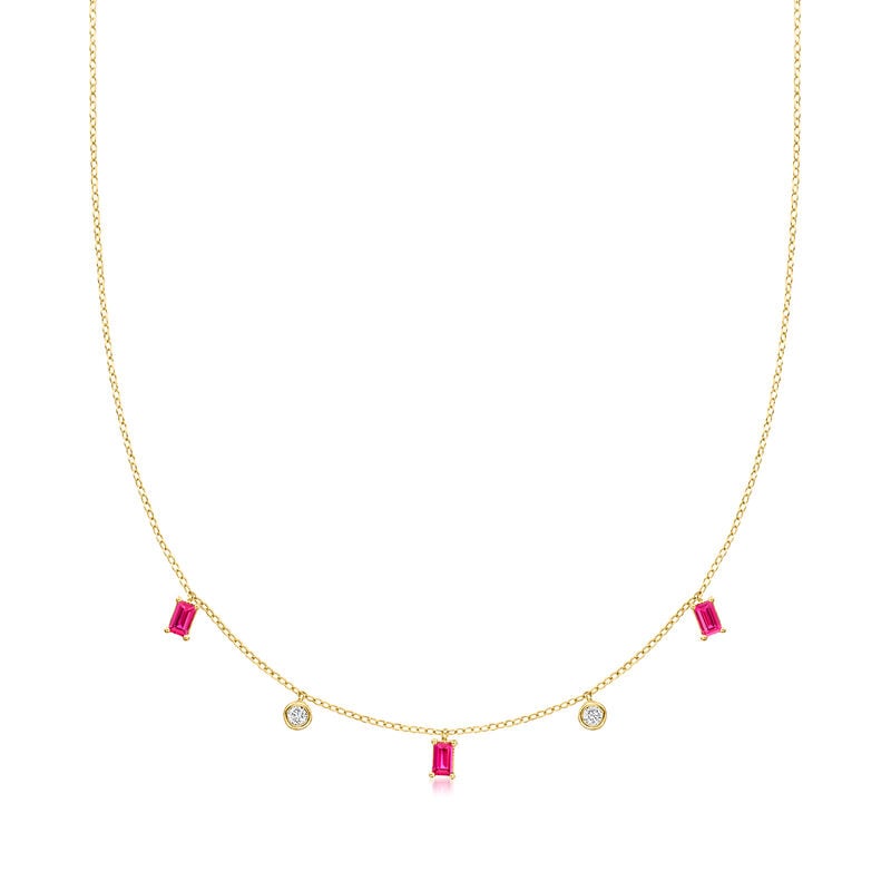.90 ct. t.w. Lab-Grown Ruby and .20 ct. t.w. Lab-Grown Diamond Station Necklace in 18kt Gold Vermeil. 16" image number 1