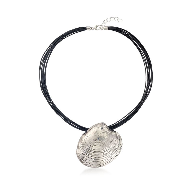 Sterling Silver and Black Leather Quahog Shell Necklace image number 0