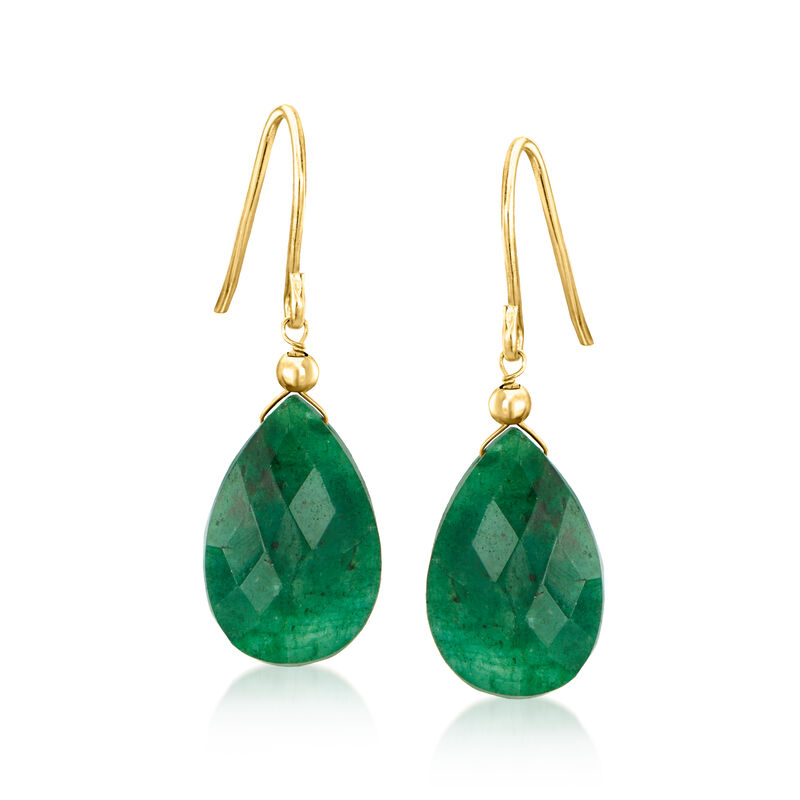 11.00 ct. t.w. Emerald Drop Earrings in 10kt Yellow Gold  image number 0