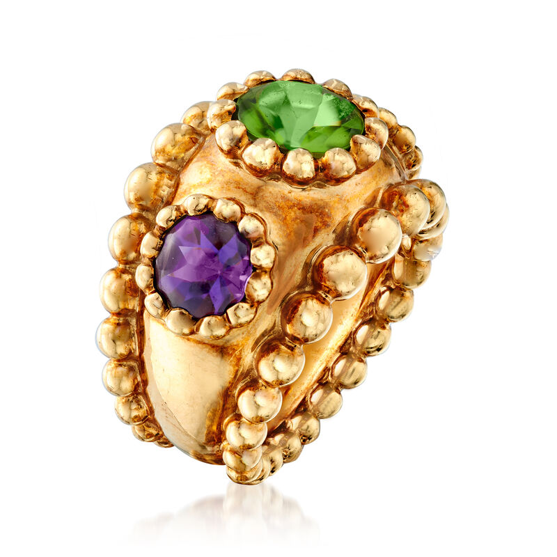 C. 1990 Vintage Chanel 2.00 Carat Peridot and 1.80 ct. t.w. Amethyst Ring in 18kt Yellow Gold image number 2