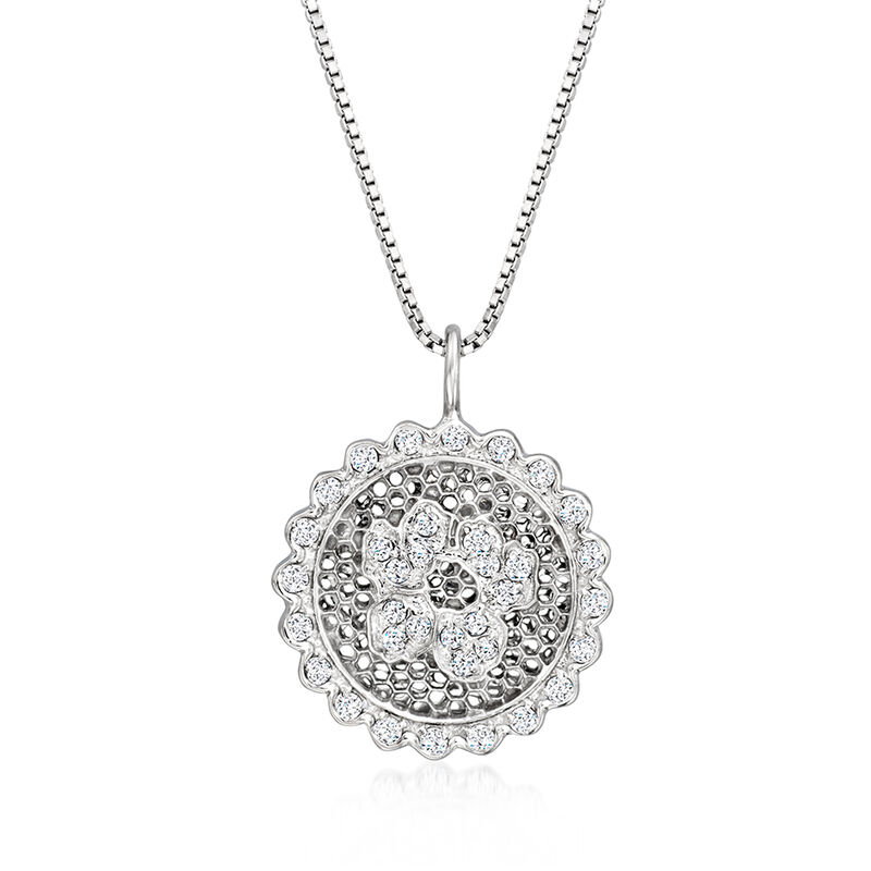 C. 2000 Vintage .55 ct. t.w. Diamond Floral Pendant Necklace in 14kt and 18kt White Gold. 16&quot; image number 0