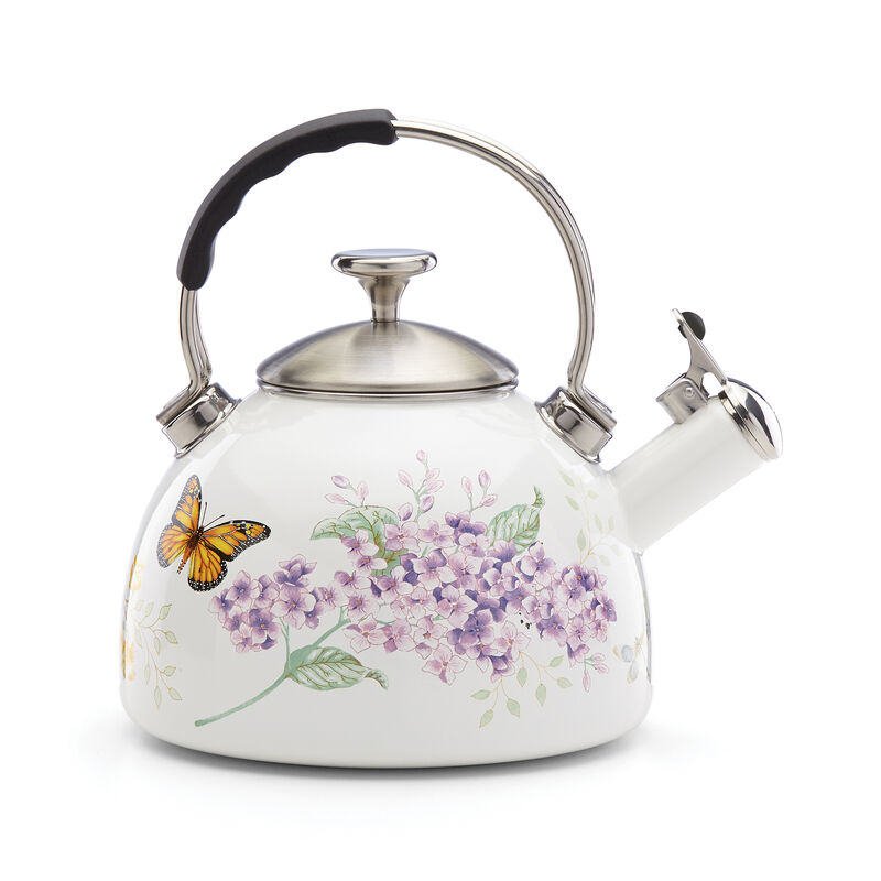 Lenox &quot;Butterfly Meadow&quot; White Enamel Stainless Steel Tea Kettle image number 0