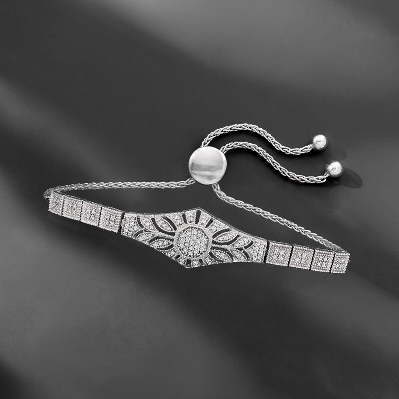 .50 ct. t.w. Diamond Floral Openwork Bolo Bracelet in Sterling Silver image number 2