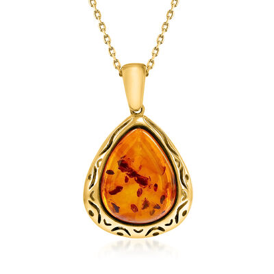 Pear-Shaped Amber Pendant Necklace in 18kt Gold Over Sterling