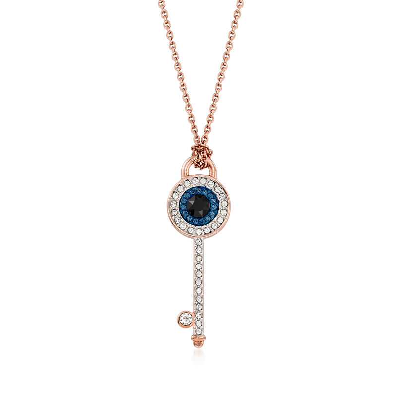 Swarovski Crystal Evil Eye Key Pendant Necklace in Rose Gold-Plated Metal image number 0