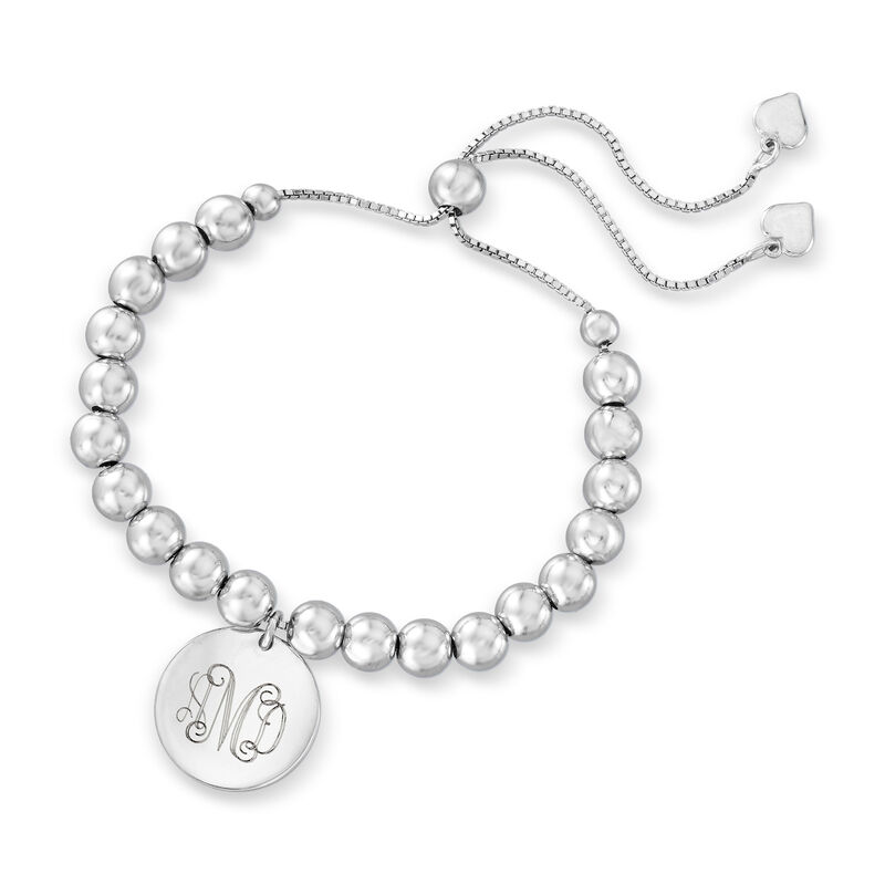 Sterling Silver Personalized Disc Bead Bolo Bracelet image number 2