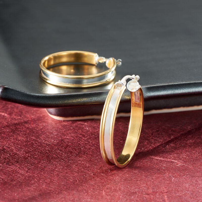 Italian 18kt Yellow Gold and Sterling Silver Hoop Earrings image number 2
