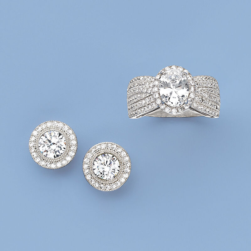 2.75 ct. t.w. CZ Multi-Row Halo Ring in Sterling Silver image number 3