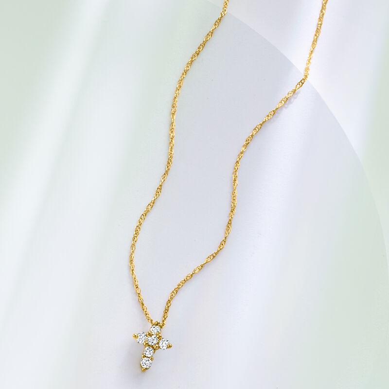 .10 ct. t.w. Diamond Petite Cross Necklace in 10kt Yellow Gold image number 2