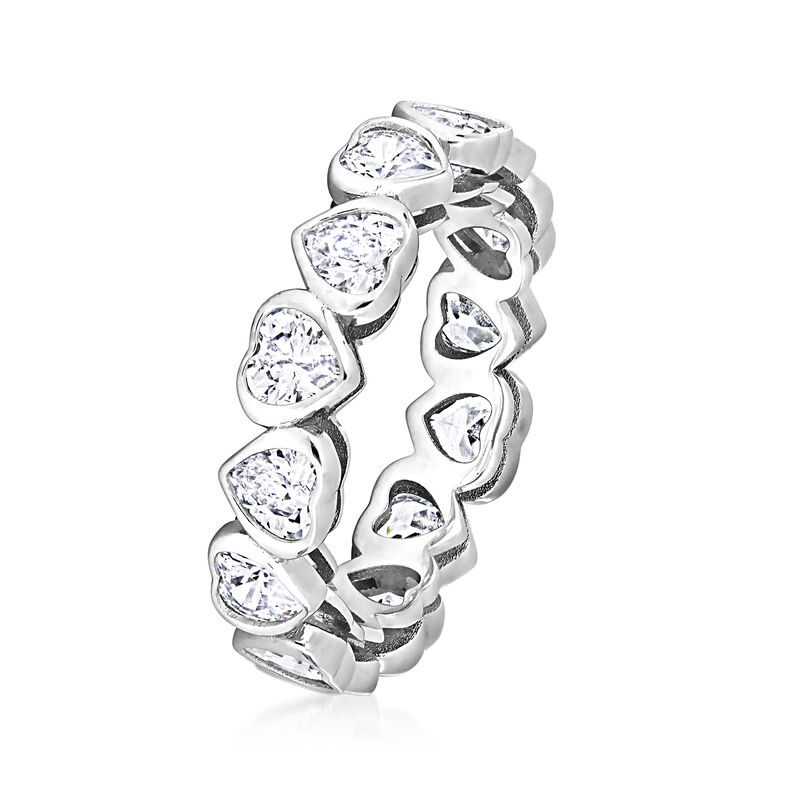 3.50 ct. t.w. Heart-Shaped CZ Eternity Band in Sterling Silver image number 1