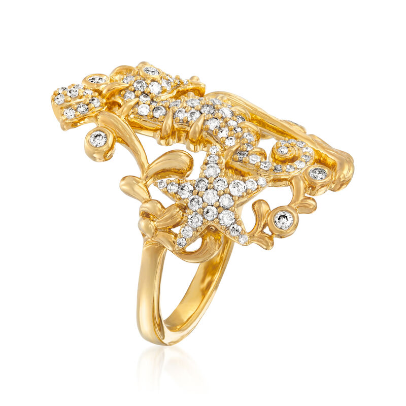 .50 ct. t.w. Diamond Seahorse and Starfish Ring in 18kt Gold Over Sterling image number 2