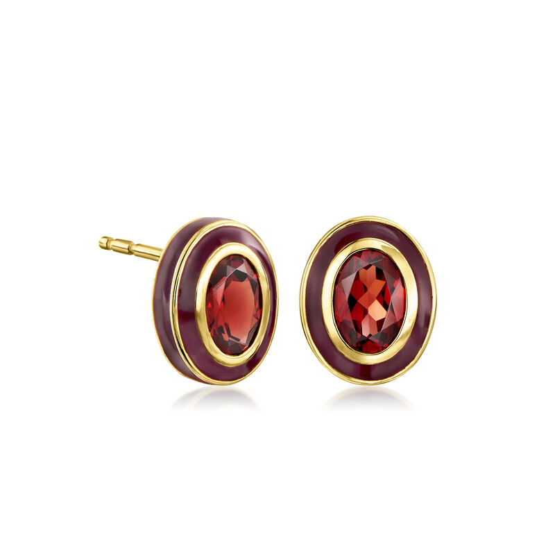 1.80 ct. t.w. Garnet and Burgundy Enamel Earrings in 18kt Gold Over Sterling  image number 2