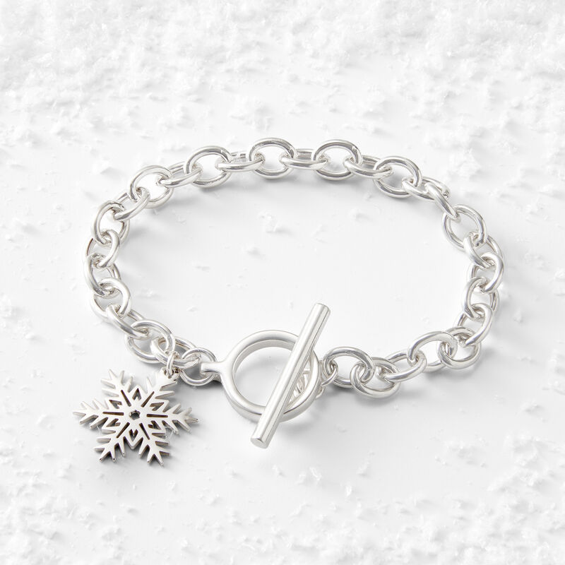 Sterling Silver Snowflake Charm Bracelet image number 2
