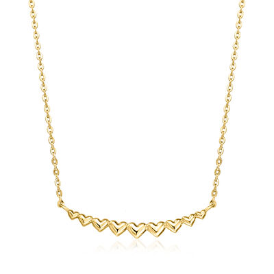 Italian 10kt Yellow Gold Curved Bar Hearts Necklace