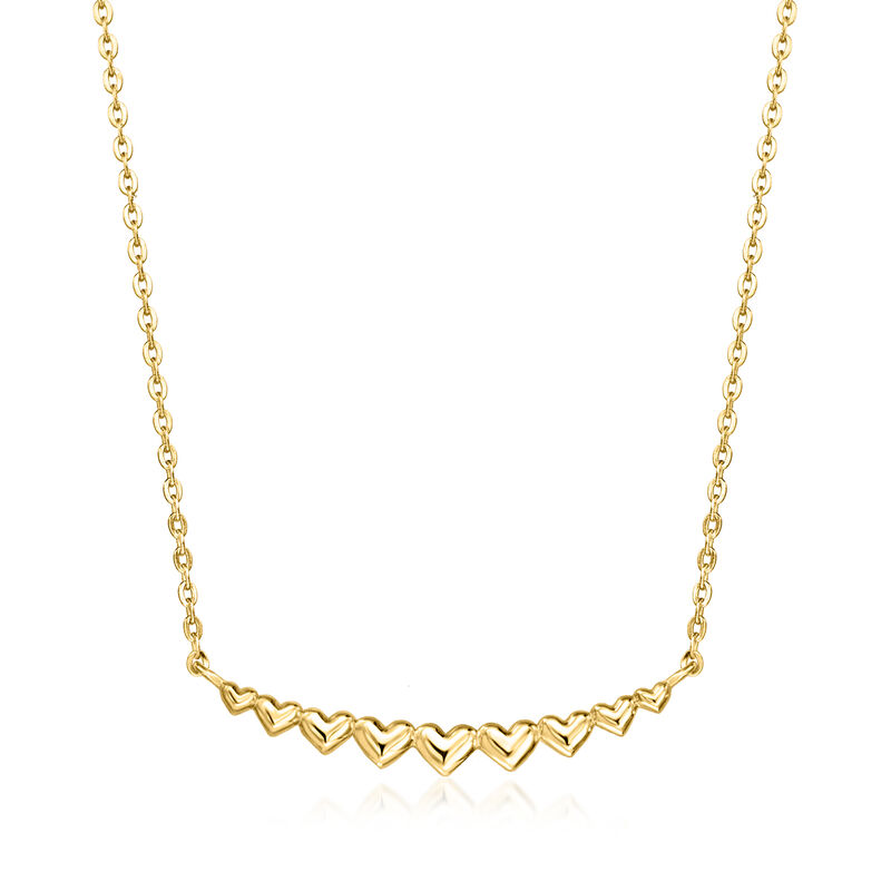 Italian 10kt Yellow Gold Curved Bar Hearts Necklace image number 0