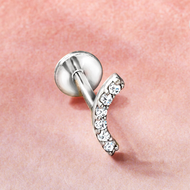 Diamond Curved Bar Single Flat-Back Stud Earring in Sterling Silver  image number 2