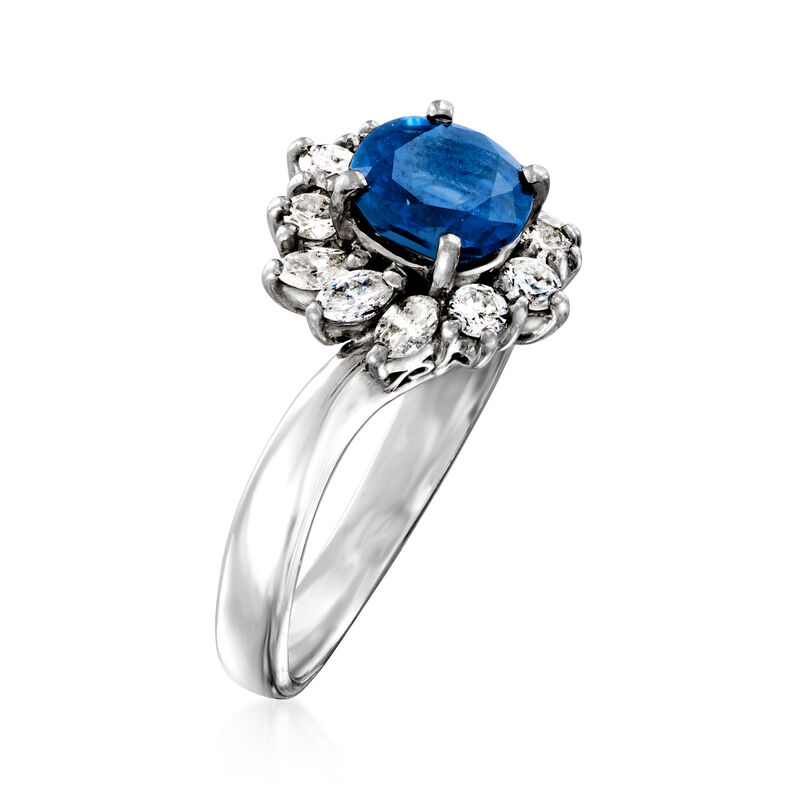 C. 1990 Vintage 1.65 Carat Sapphire and .57 ct. t.w. Diamond Ring in Platinum. Size 6 image number 2