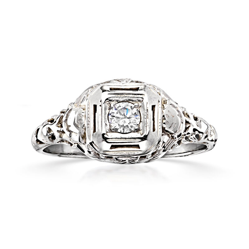 C. 1950 Vintage .12 Carat Diamond Filigree Ring in 18kt White Gold. Size 6 image number 0