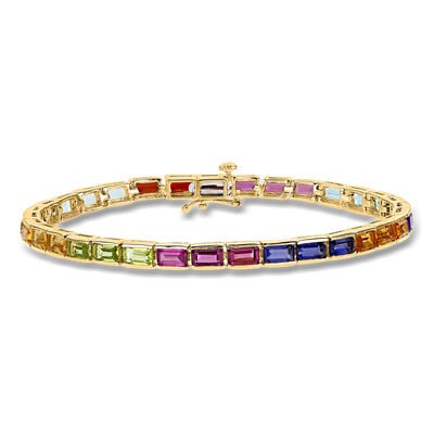 10.60 ct. t.w. Multi-Gemstone Tennis Bracelet in 18kt Gold Over Sterling