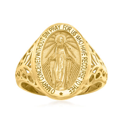 Italian 14kt Yellow Gold Miraculous Medal Signet Ring