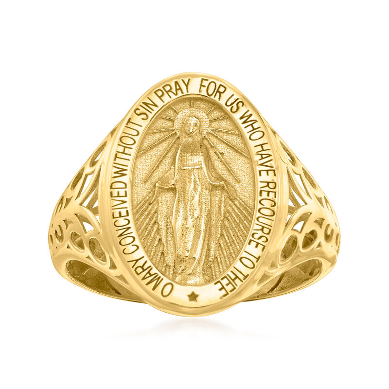Italian 14kt Yellow Gold Miraculous Medal Signet Ring image number 0