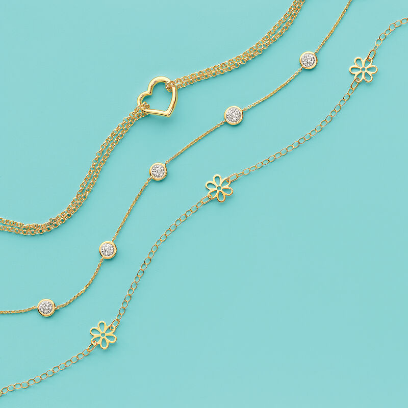 Italian 14kt Yellow Gold Floral Station Anklet. 9&quot; image number 2