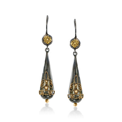 C. 2011 Vintage Castellani Sterling Silver and 18kt Yellow Gold Drop Earrings