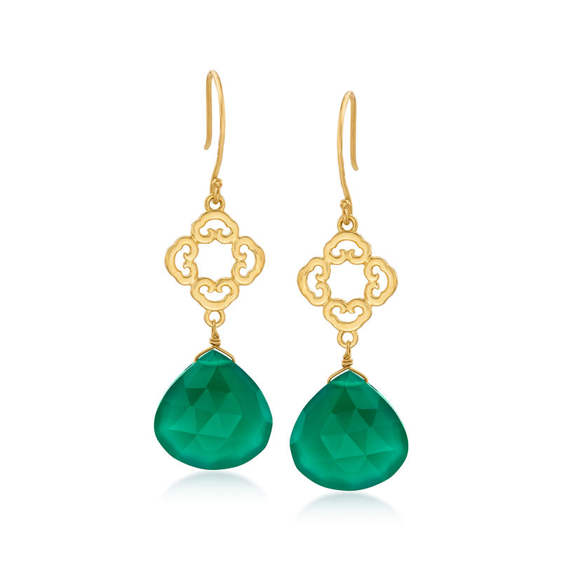 Green Chalcedony Openwork Drop Earrings in 18kt Gold Over Sterling image number 0